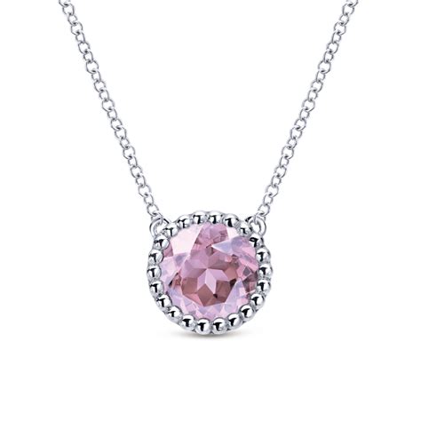 925 Sterling Silver Round Pink Amethyst Pendant Necklace Diamond Design