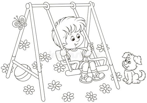 Small Boy On A Toy Swing On A Playground Stock Vector Illustration Of