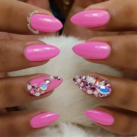 Check spelling or type a new query. Short almond shaped nails with hot pink gel polish and ...