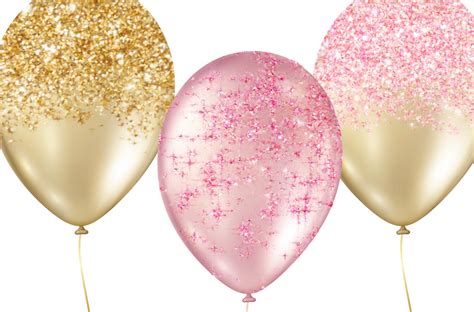 Pink And Gold Balloons Clipart Glitter Balloon Png Digital Etsy
