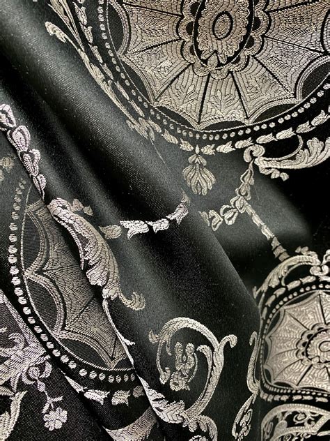 New Lord Joffrey Designer Satin Damask Drapery Fabric Black Silver