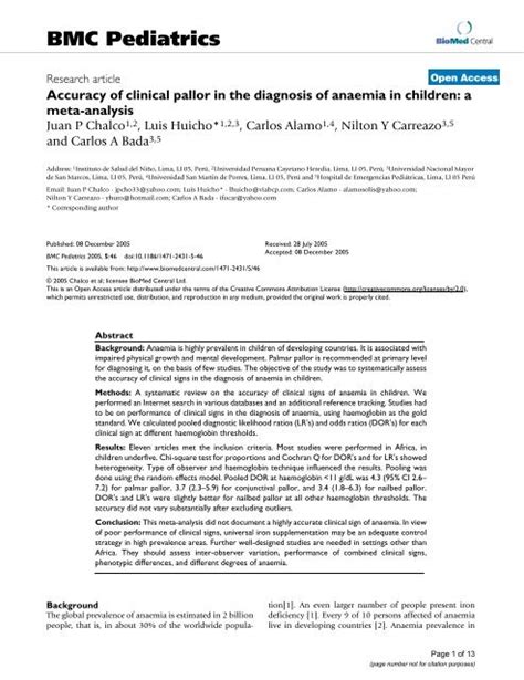 Accuracy Of Clinical Pallor In The Diagnosis Of Anaemia In Children A
