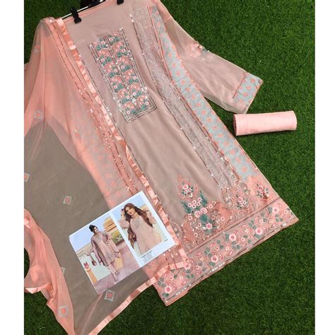 Peach Embroidered Georgette Pakistani Suit