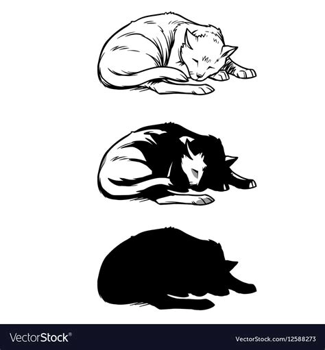 Sketch Cat Sleeping Curled Up Royalty Free Vector Image