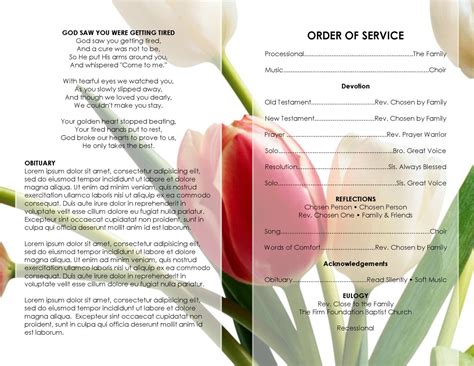 Tulips Printable Funeral Program Template Microsoft Word Etsy