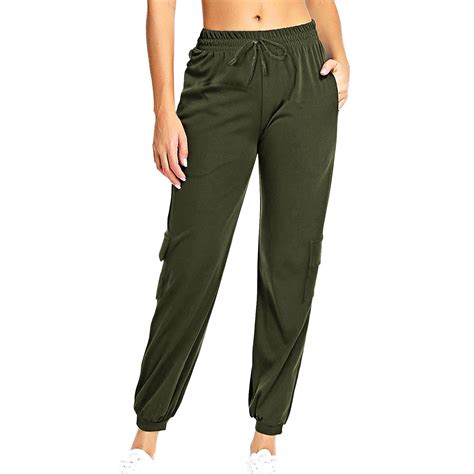 womens ladies stretchable elasticated high waist cargo trousers gym combat pants ebay