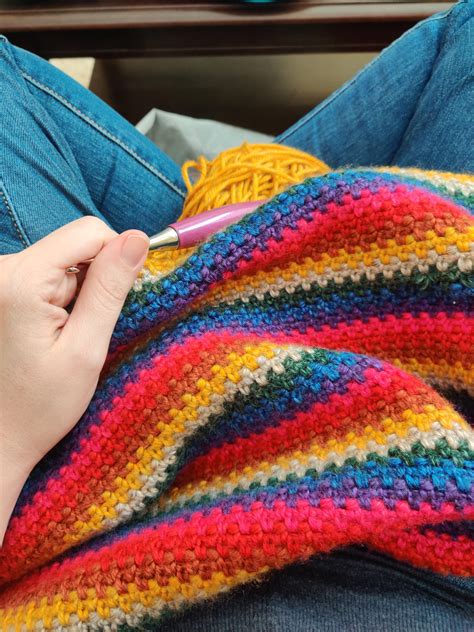 Working On A Rainbow Moss Stitch Blanket Rcrochet