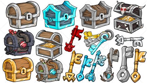 Fantasy Chest And Keys Icons 15 Pack Gamedev Market