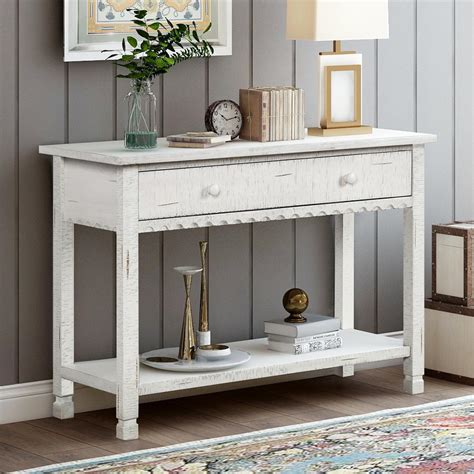 Harper And Bright Designs 28 In H Antique White With 1 Drawer And Bottom