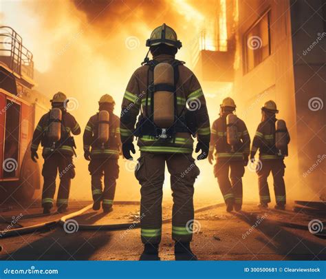 Brave Firefighters In Uniform, Heroes Extinguishing Fire, Rescuing