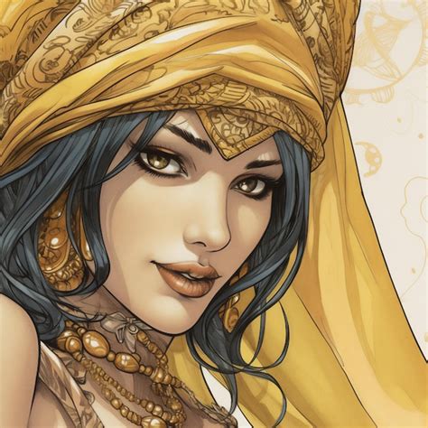 Premium Ai Image An Arab Woman With Blue Hair And A Gold Headscarf