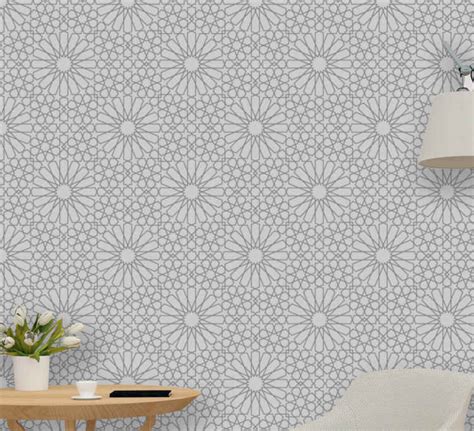 Light Grey With Pattern Dining Room Wallpaper Tenstickers