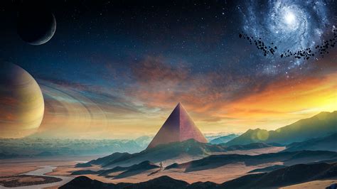 Astronaut Galaxy Pyramid Full Hd Wallpaper
