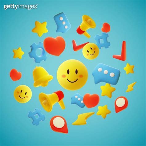 Social Media D Icons Composition Cartoon Mobile App Elements Emoji