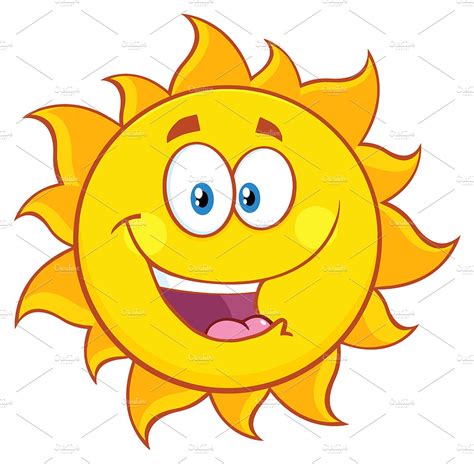 Happy Sun Cartoon Mascot Character Illustrator Graphics Creative Market