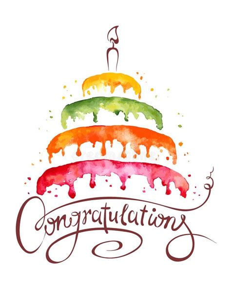 Watercolor Illustration Cake And Congratulations Stock Vector