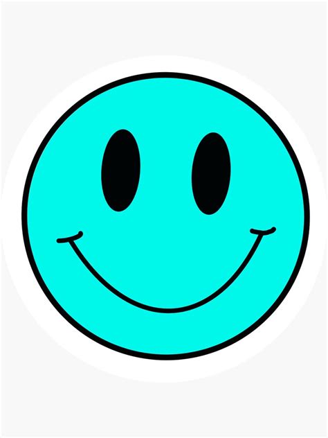 Cyan Smiley Face Sticker For Sale By Srgdesigns Redbubble