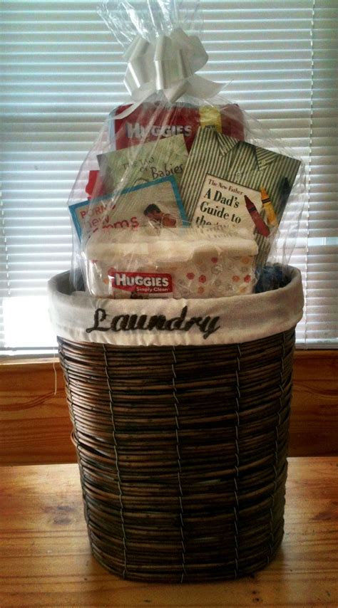 Some people stack them on top of the other. Baby shower DIY laundry gift basket, light reading books ...