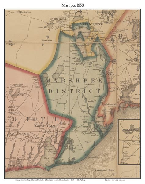 Mashpee Massachusetts 1858 Old Town Map Custom Print Barnstable Co