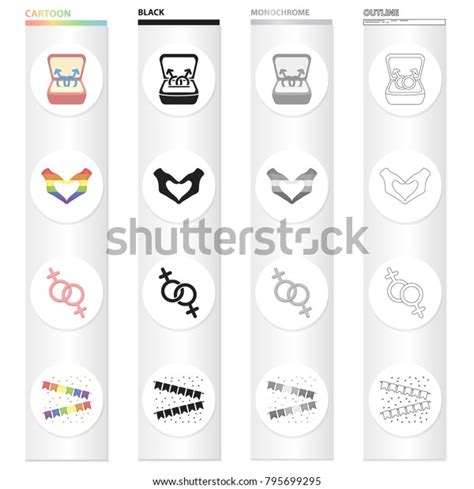 Symbols Of Same Sex Love Heart Hand Gesture Colorful Flags Sexual Minority Set Collection