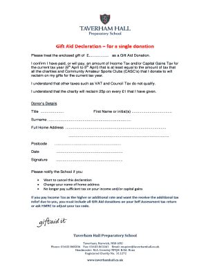 Fillable Online Gift Aid Declaration For A Single Donation Taverham