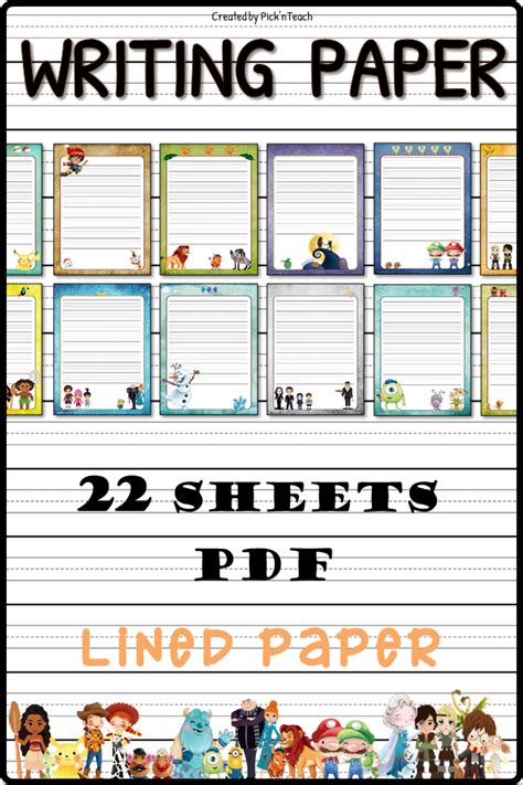 Use second grade writing worksheets with your 2nd grade student. Writing paper 22 sheets with favorite characters ...