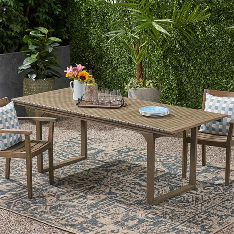Christopher Outdoor Expandable Acacia Wood Dining Table Gray