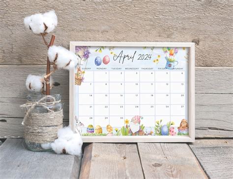 Printable April 2024 Calendar Fun Easter Bunny And Gnome Ediatble Planner