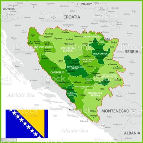 Vetores De Mapa Da Bósnia E Herzegovina Mapa Político Com Regiões