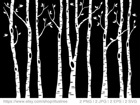 Birch Trees Svg Birch Tree Forest Digital Clip Art Black Etsy