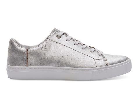 Toms Womens Lenox Metallic Lace Up Sneakers In Silver Modesens