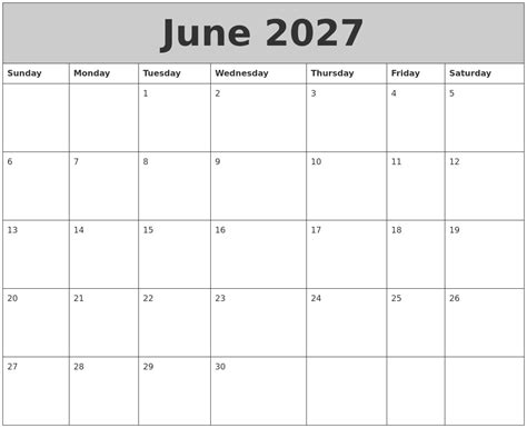 June 2027 My Calendar