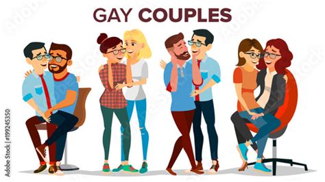 Gay Lesbian Couple Set Vector Hugging Men And Women Same Sex
