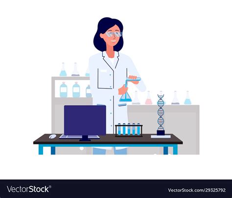 Scientist Woman Working In Research Laboratory Vector Image