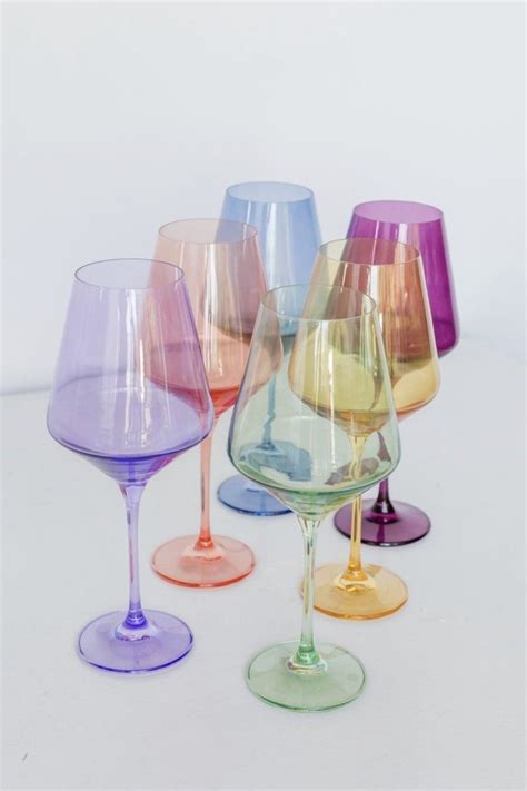 Estelle Colored Wine Stemware Set Of 6 Mixed Set Colored Glassware Stemware Colored Glass