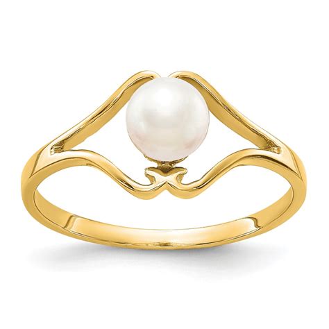 Solid 14k Yellow Gold Freshwater Cultured Pearl Ring Band Size 5