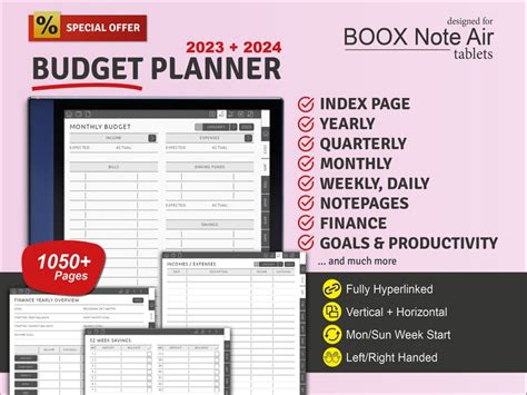 2023 2024 Budget Planner Templates For Boox Note Air Etsy Ireland