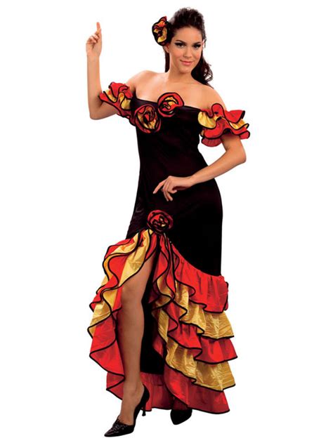 Ladies Spanish Flamenco Dancer Fancy Dress Costume Salsa Rumba Womens