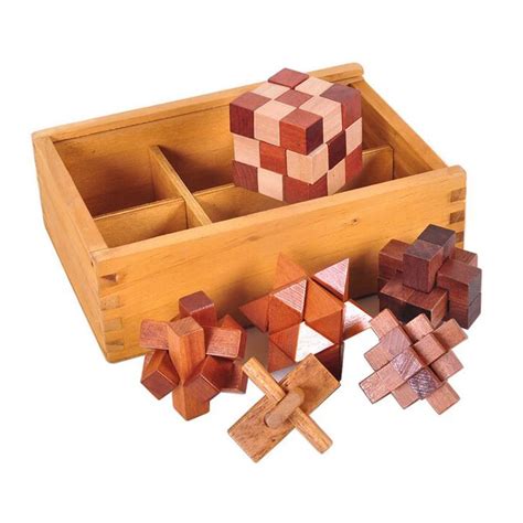 6pcsset Wooden Puzzle Iq Brain Teaser Burr Interlocking Puzzles Game