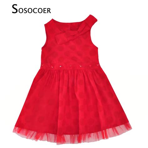 Sosocoer Girls Dress Summer Red Polka Dot Kids Party Dresses Children