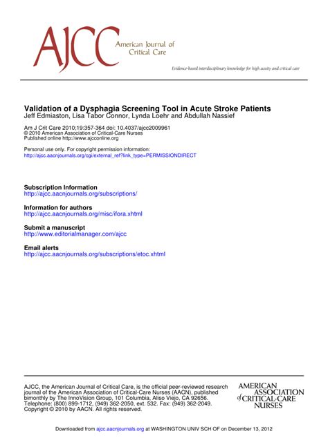 Pdf Validation Of A Dysphagia Screening Tool In Acute Stroke Patients