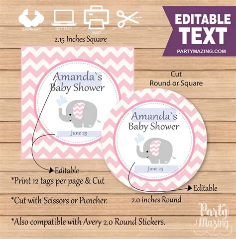 (if you want to skip this whole process just download the elephant baby shower guest book printable with the strings included. Pink Elephant Printable Baby Shower Gift Tag E065 ...