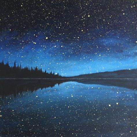 Night Sky Lake Painting 8 X 8 Etsy Canada Lake Painting Sky Lake