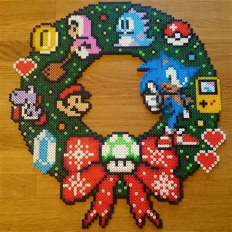 Nintendo Christmas Wreath Perler Beads By Pxlcraft Perler Bead Art