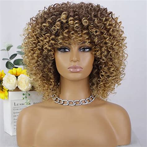 Aisi Queens Afro Wigs For Black Women Short Kinky Curly Full Wigs Brown Mixed Blonde Synthetic