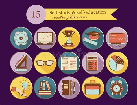 Self Study And Education Themed Icons Set Stock Vector Illustration
