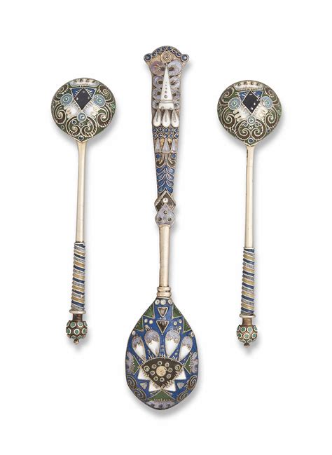 A Russian Silver Gilt And Cloisonne Enamel Spoon