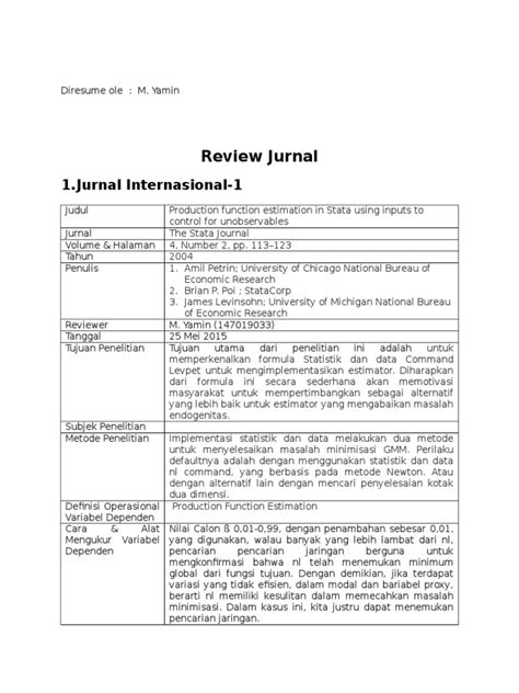 Adapun tujuan dari penulisan karya tulis ilmiah ini antara lain: Contoh Review Jurnal Internasional Pdf