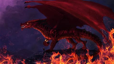 🥇 Red Dragon Scales Glowing Eyes Mythical Flame Wallpaper 75802