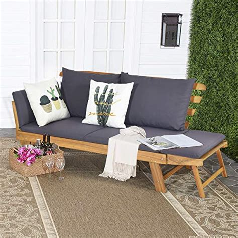 The perfect daybed for outdoor napping. Tangkula Acacia Wood Patio Convertible Couch Sofa Bed with ...